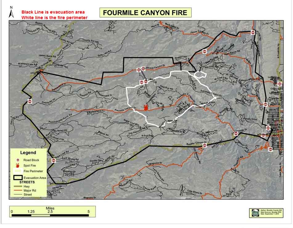Update and map of Fourmile fire near Boulder, Sept. 7