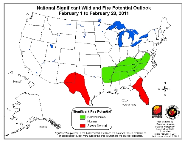 february 2011. Wildfire potential, February