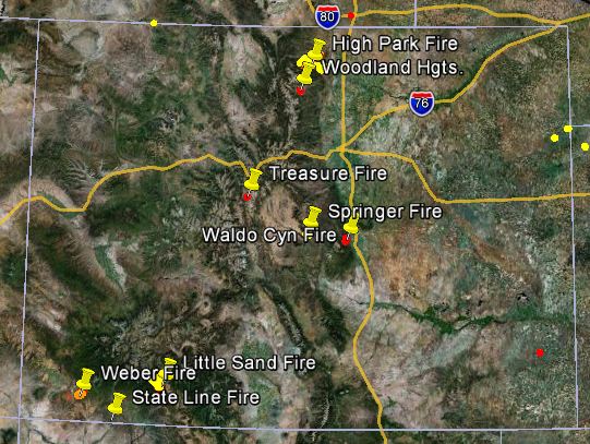 Map of Colorado wildfires, June 23, 2012
