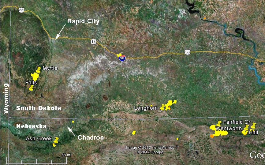 Map, Nebraska South Dakota fires