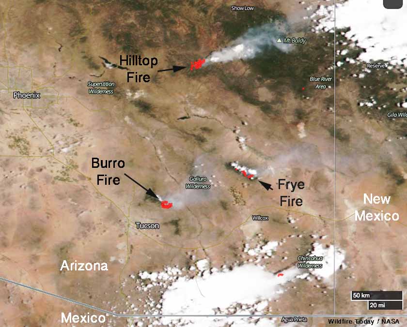 Three large wildfires in Southeast Arizona continue to spread