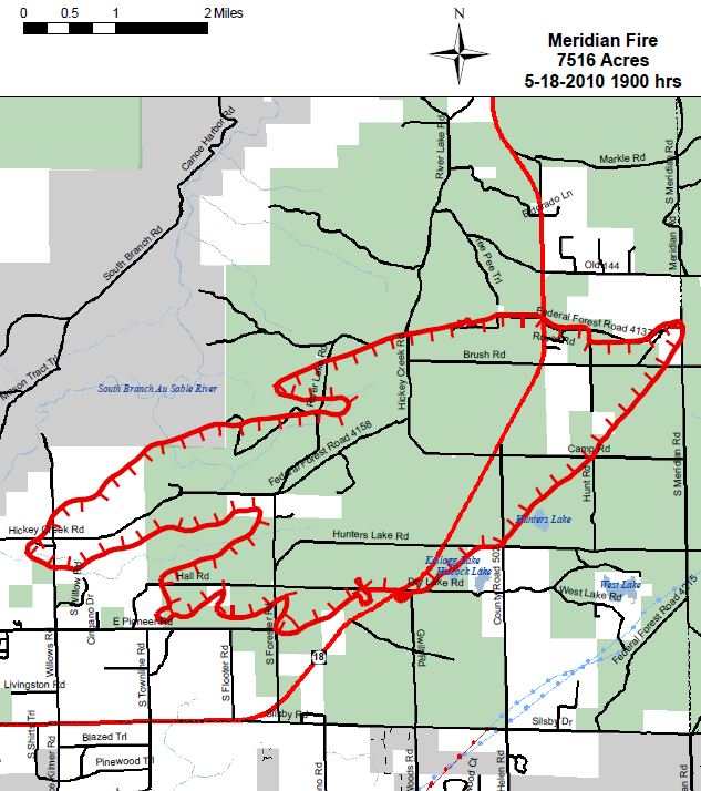 Map of Meridian fire in northern Michigan Wildfire Today