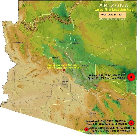 Map Of Fires In Arizona 6 10 2011 Wildfire Today