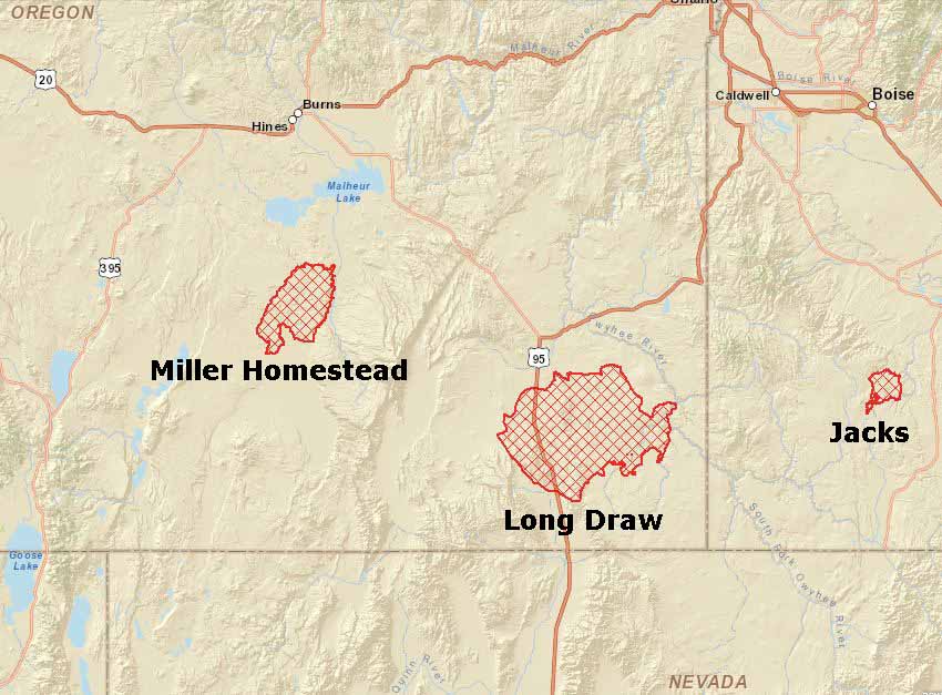 Map of Homestead and Long Draw fires