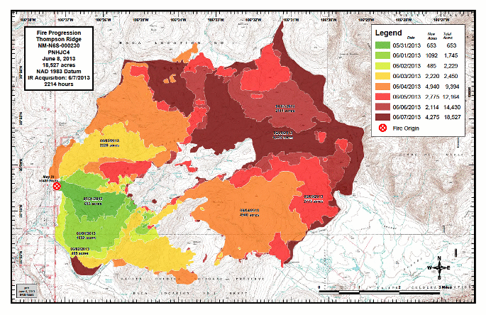 Progression map of Thompson Ridge Fire