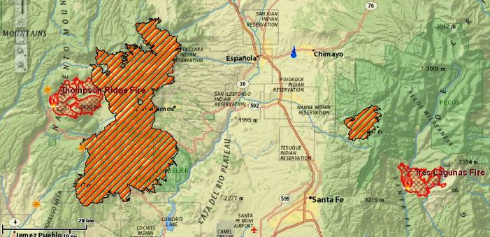 Map Thompson Ridge - Tres Lagunas Fires