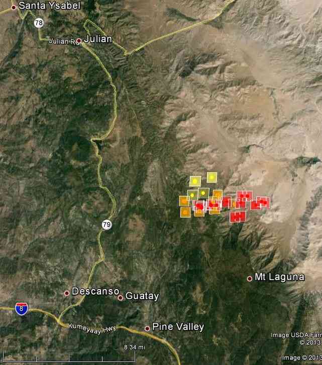map of Chariot Fire near Mt. Laguna