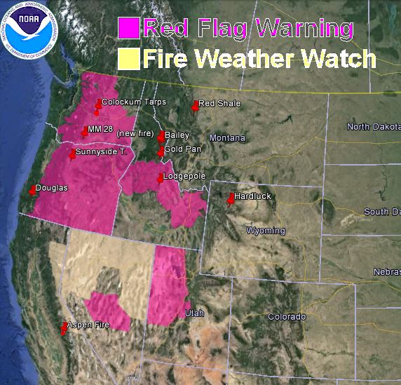 Red Flag Warnings And Wildfire Smoke Map July 31 2013 Wildfire