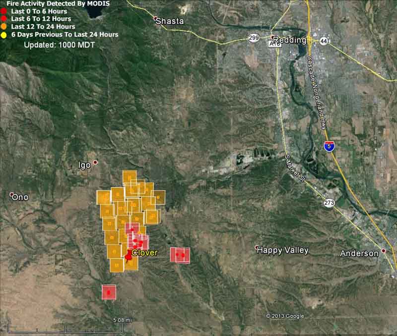 California Clover Fire Southwest Of Redding Wildfire Today