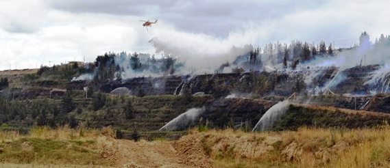 Helicopter drop on Hazlewood coal fire. CFA photo.