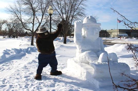 Smokey Bear snow sculpture