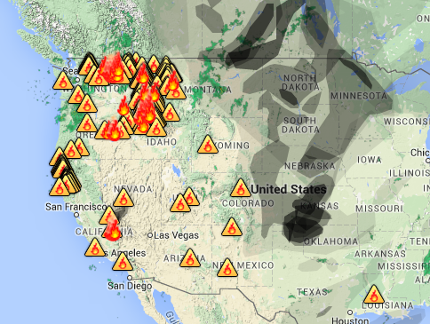 Smoke Map and Red Flag Warnings, Aug. 30, 2015 - Wildfire Today