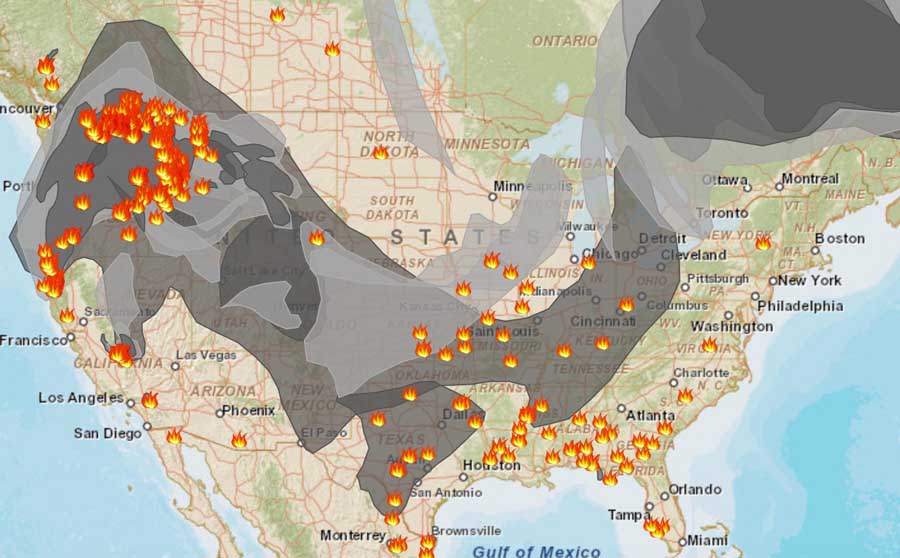 Smoke Map And Red Flag Warnings August 24 2015 Wildfire Today
