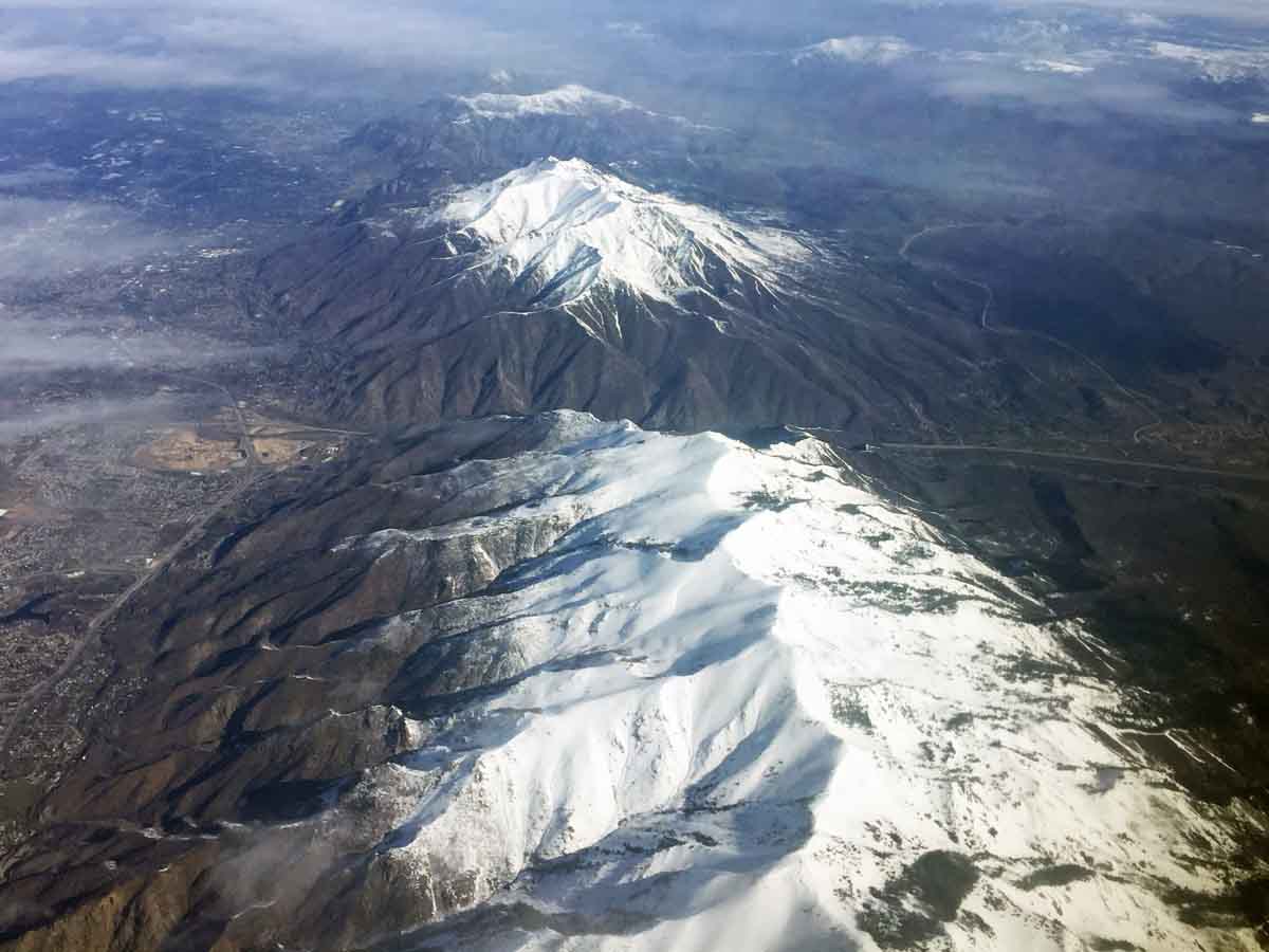 aerial photo Utah mountain Salt Lake City snow