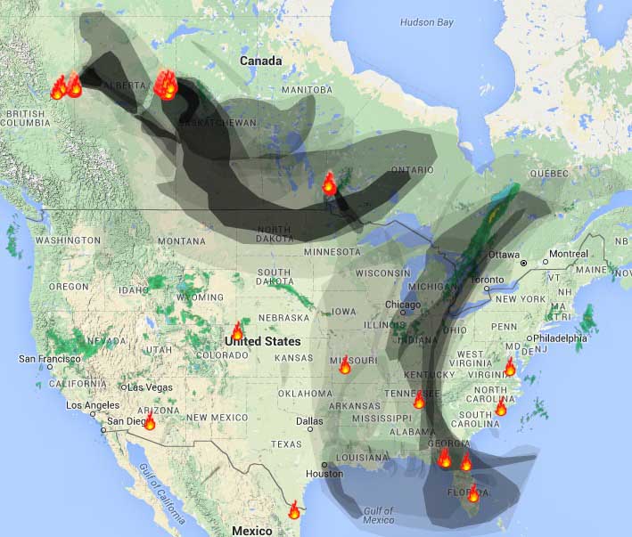 Wildfire smoke map May 7, 2016