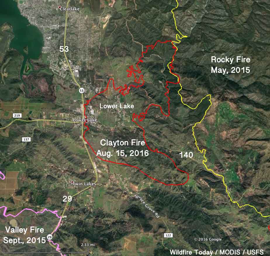 Map, Clayton Fire 2 am PDT Aug 15, 2016 - Wildfire Today