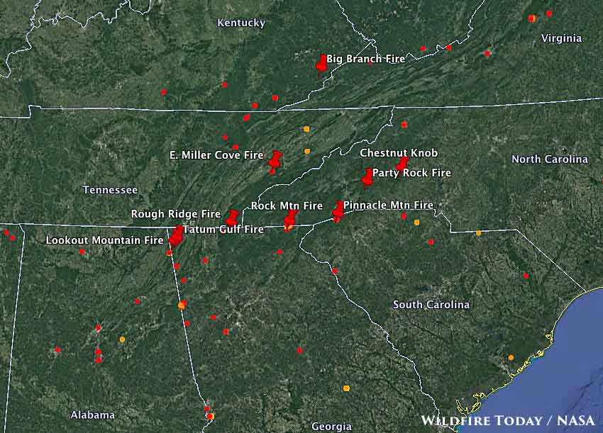 map wildfires south