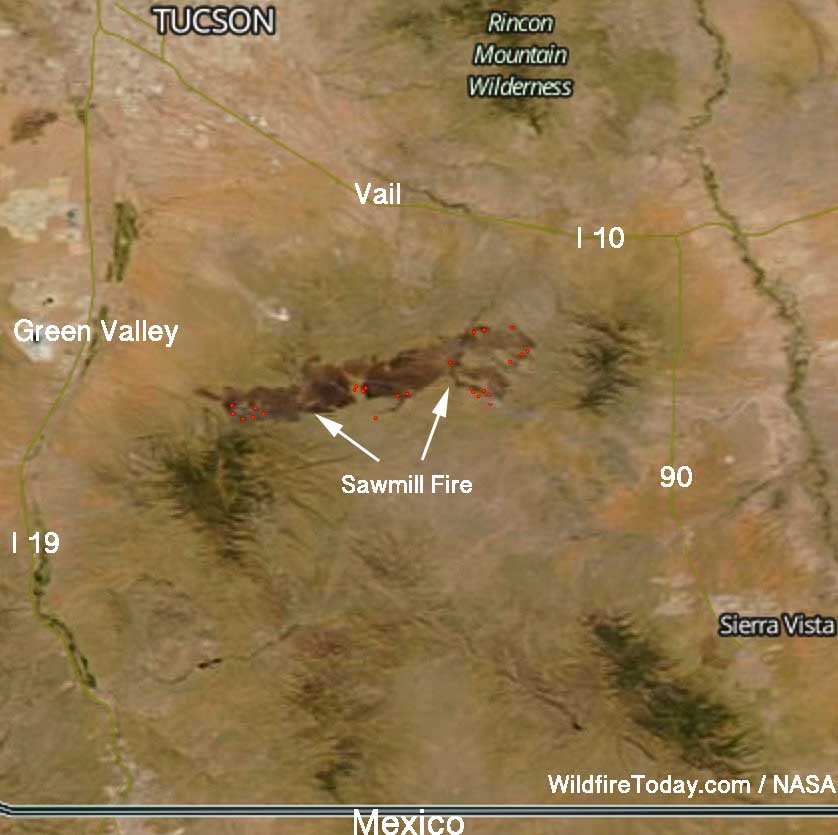 satellite map Sawmill Fire Arizona