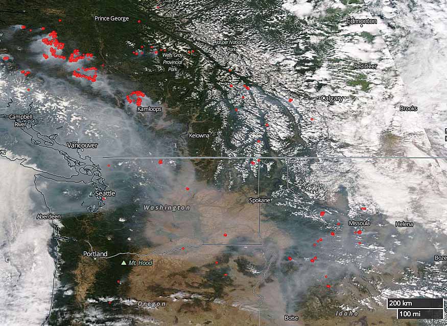 Wildfire smoke produces haze over much of British Columbia and the U.S ...