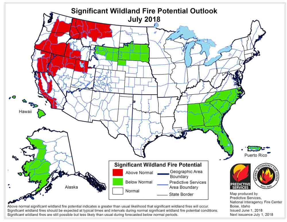 wildfire potential outlook map July