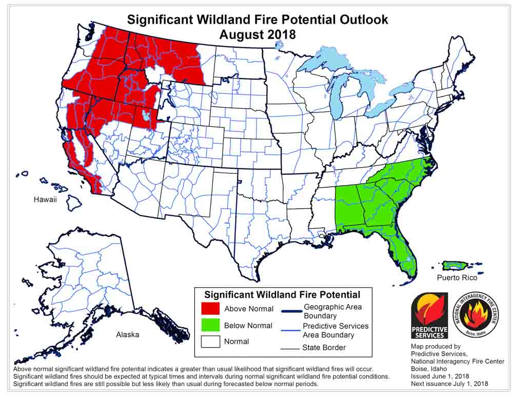 wildfire potential outlook map August