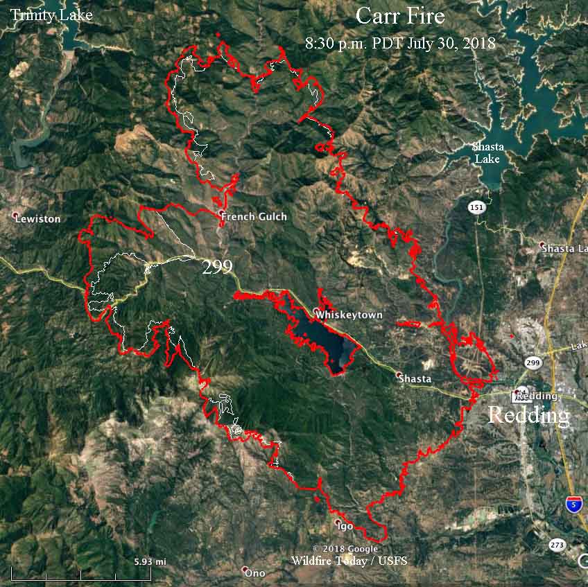 Carr Fire: threat to Lewiston increases, Redding area improves ...
