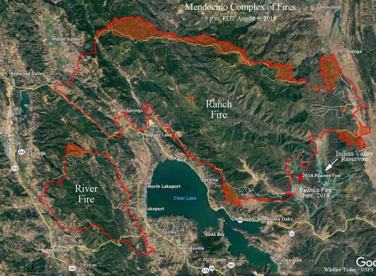 Mendocino Complex of Fires grows larger across three counties ...