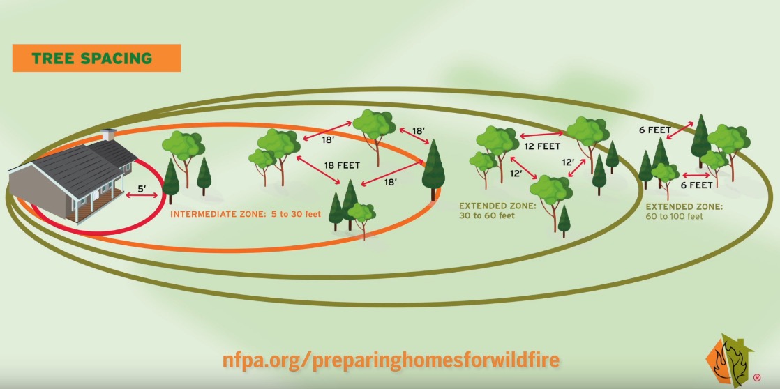 firewise wildfire risk home tree spacing