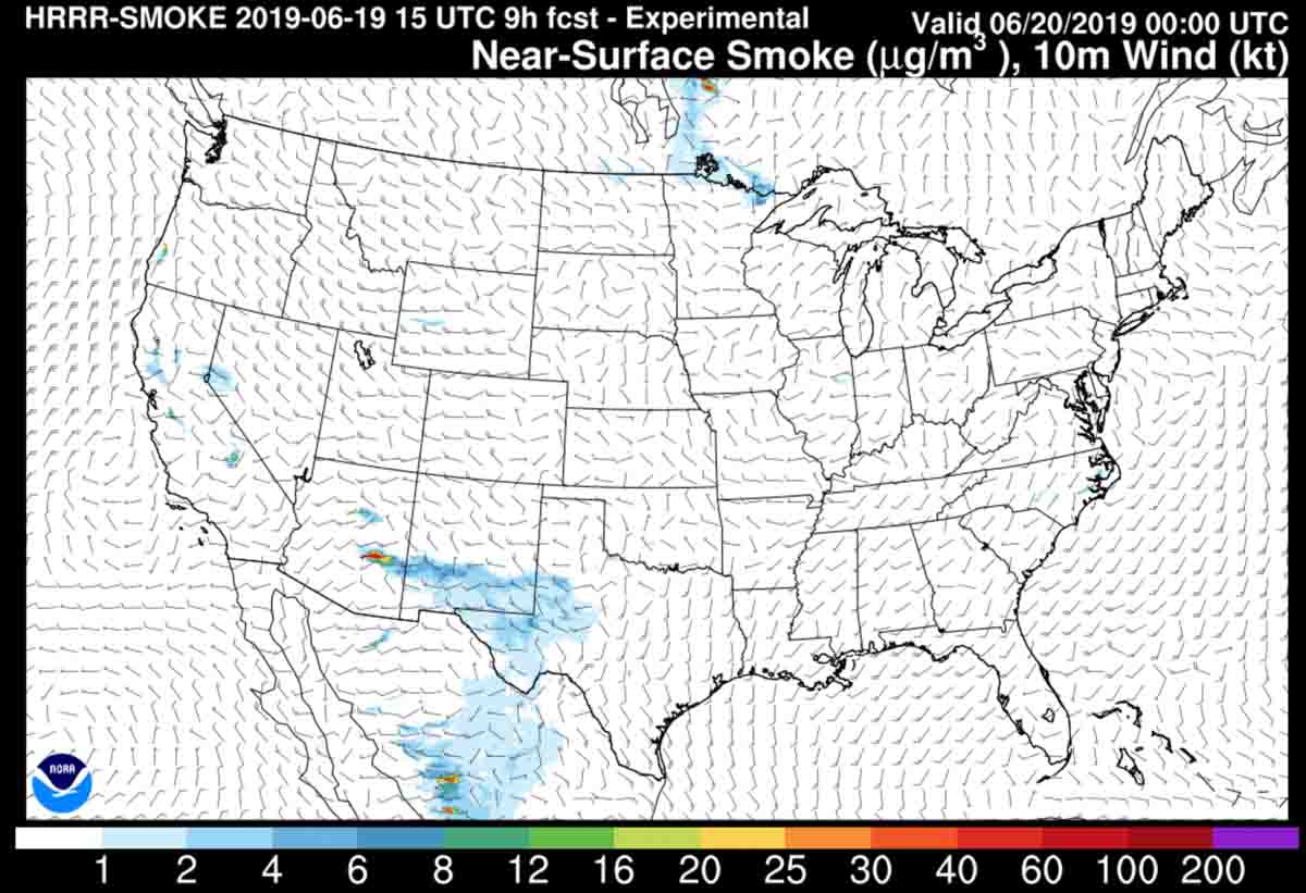 wildfire smoke forecast June 19, 2019