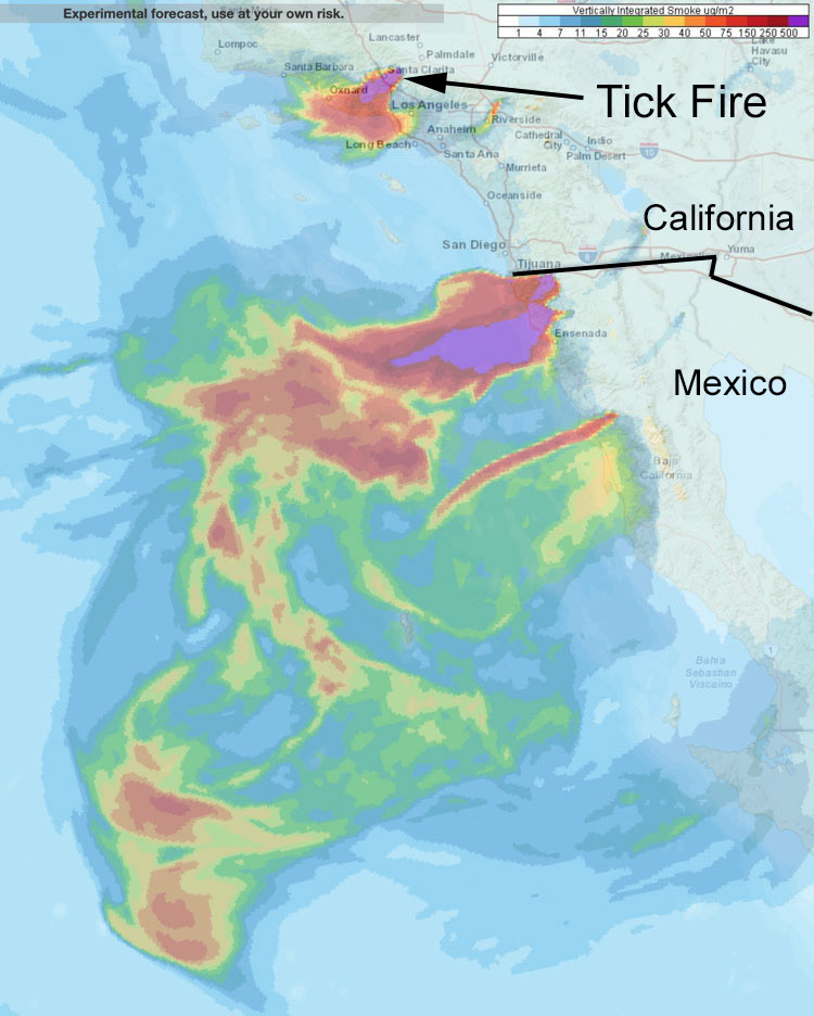 smoke wildfire southern California and northwest Mexico.