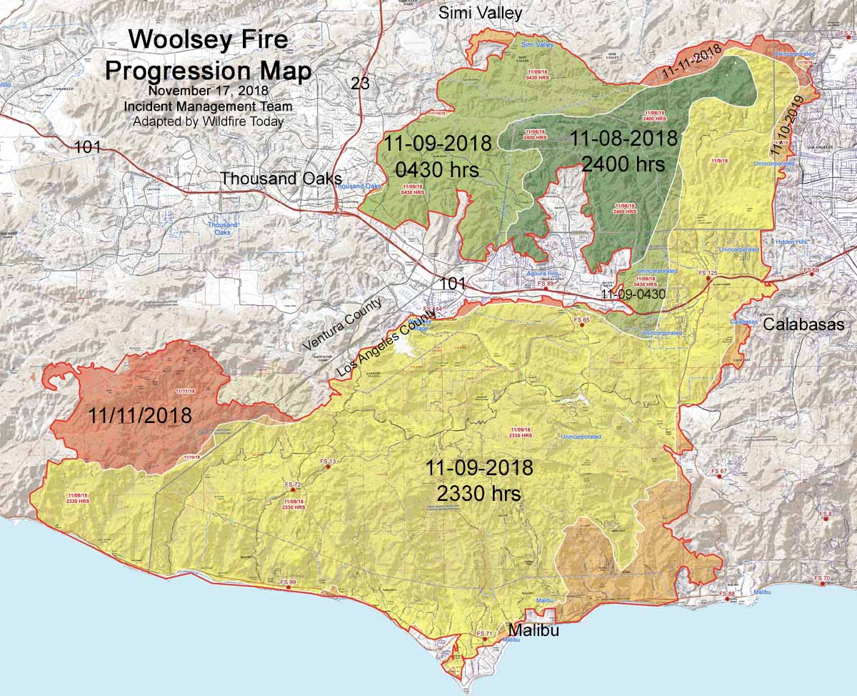Progression map Woolsey Fire