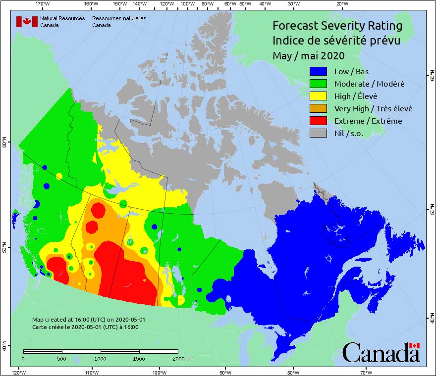 Canada Fire Weather Severity forecast May, 2020