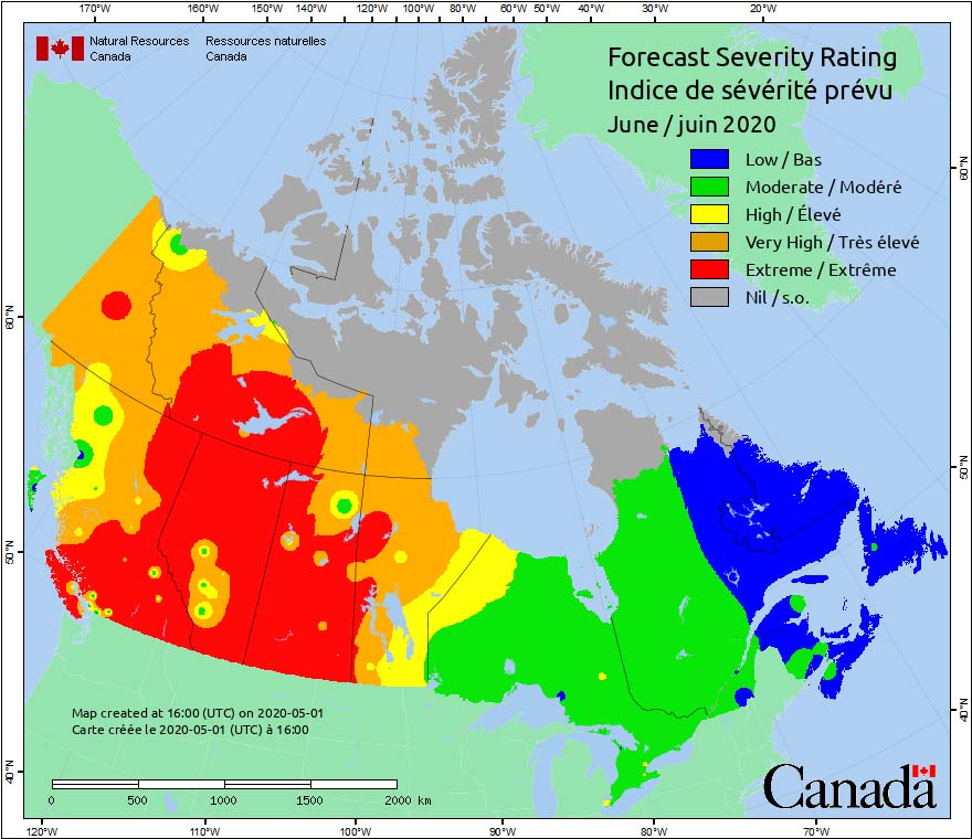 Canada Fire Weather Severity forecast June, 2020