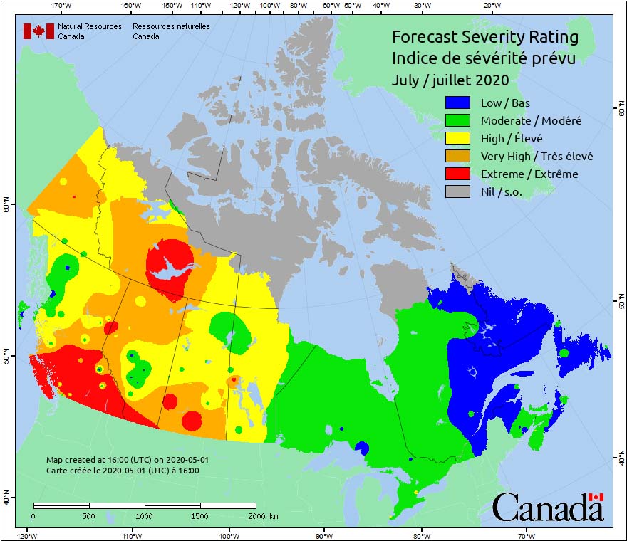 Canada Fire Weather Severity forecast July, 2020