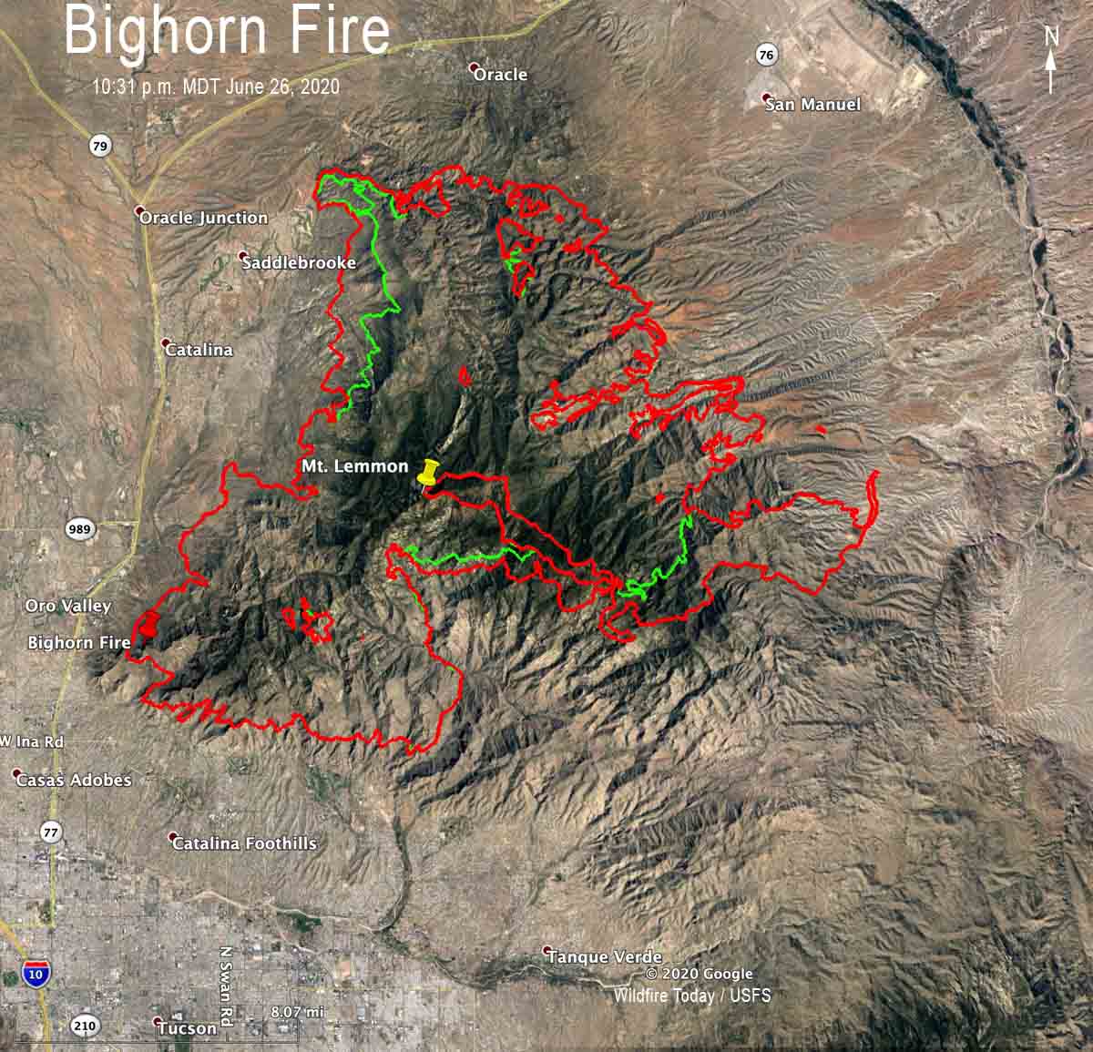 map Bighorn Fire Tucson Mt Lemmon