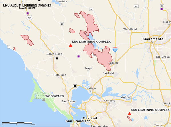 Wildfires Northern California Map California wildfires   update on the four largest   Wildfire Today
