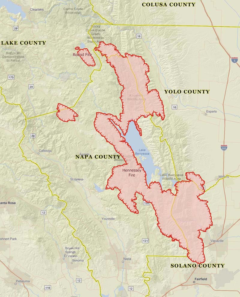 North California Fire Map Multiple fires merge in California's North Bay area to burn over 