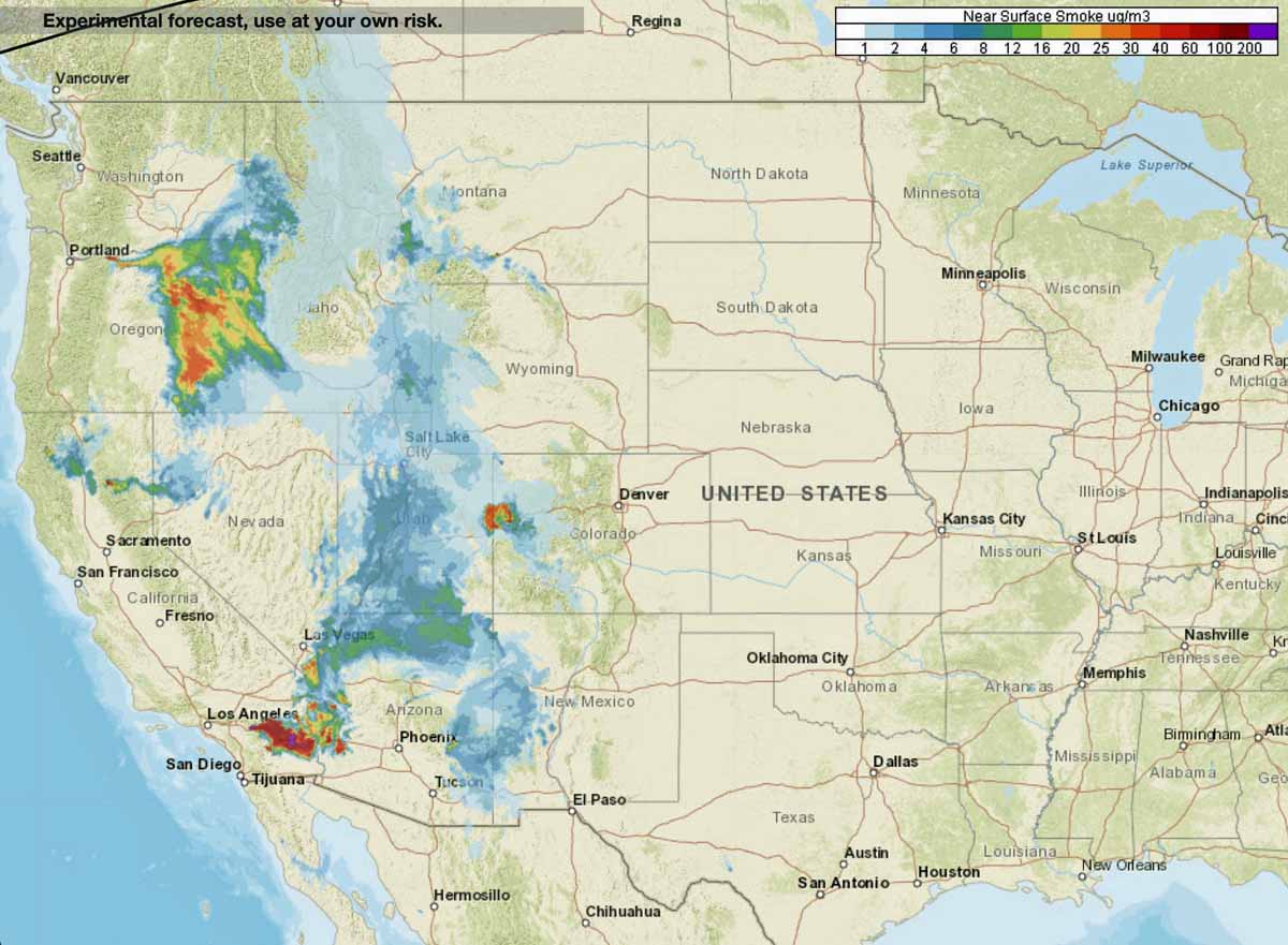 California Fire Map August 2020 Wildfire smoke forecast for August 3, 2020   Wildfire Today