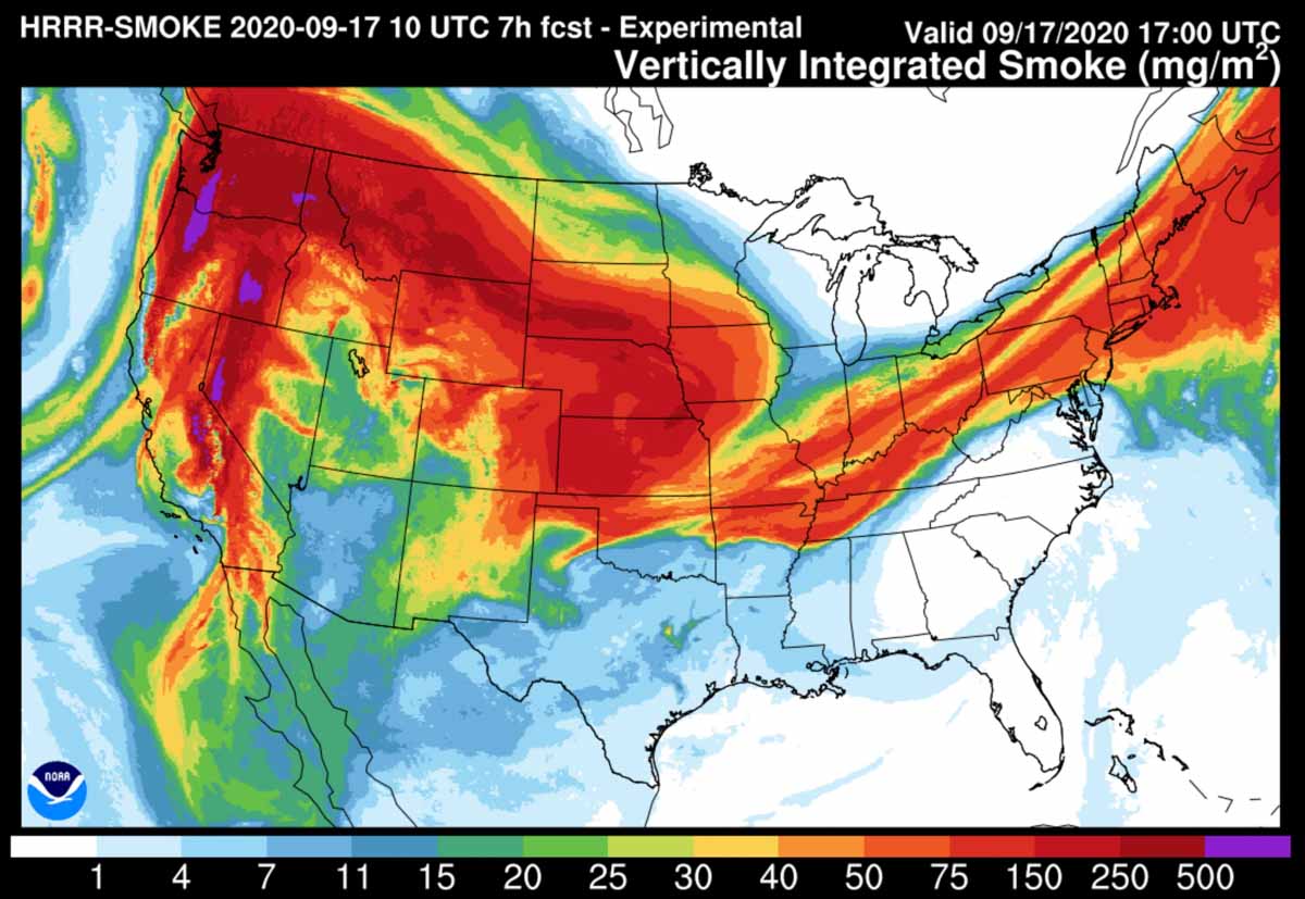 Forecast For Vertically Integrated Smoke At 1 P.m. MDT Sept. 17 2020 