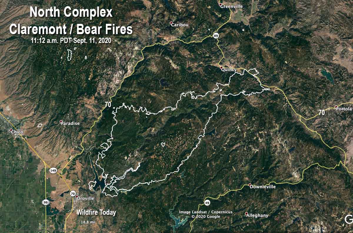Map of the North Complex, Claremont & Bear Fires