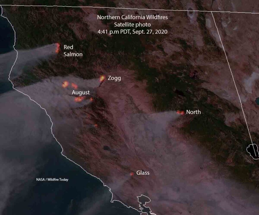 Satellite photo, Northern California Fires at 441 p.m. PDT Sept. 27
