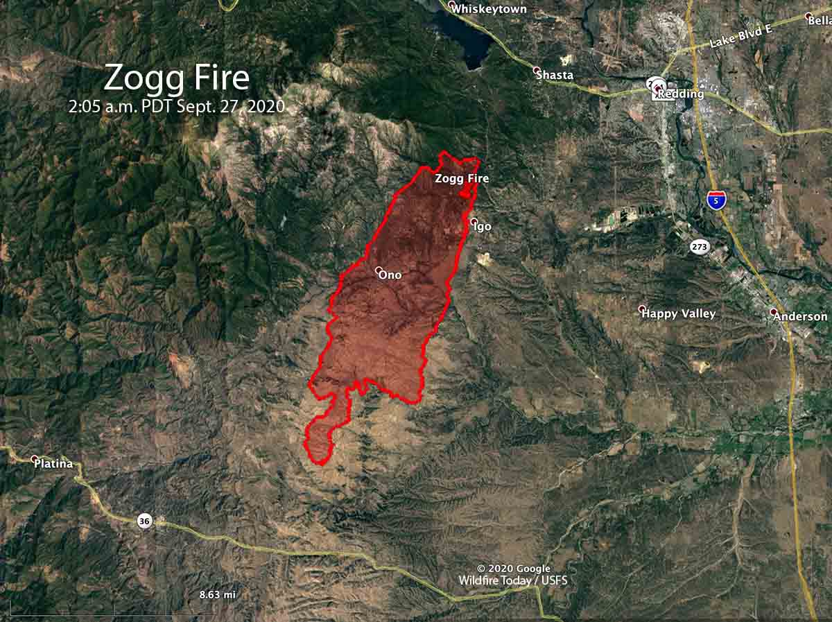 Map of the Zogg Fire
