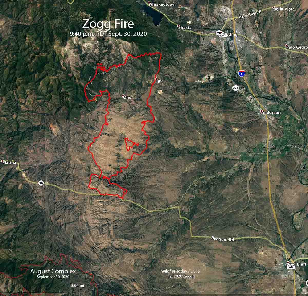 Map of the Zogg Fire 