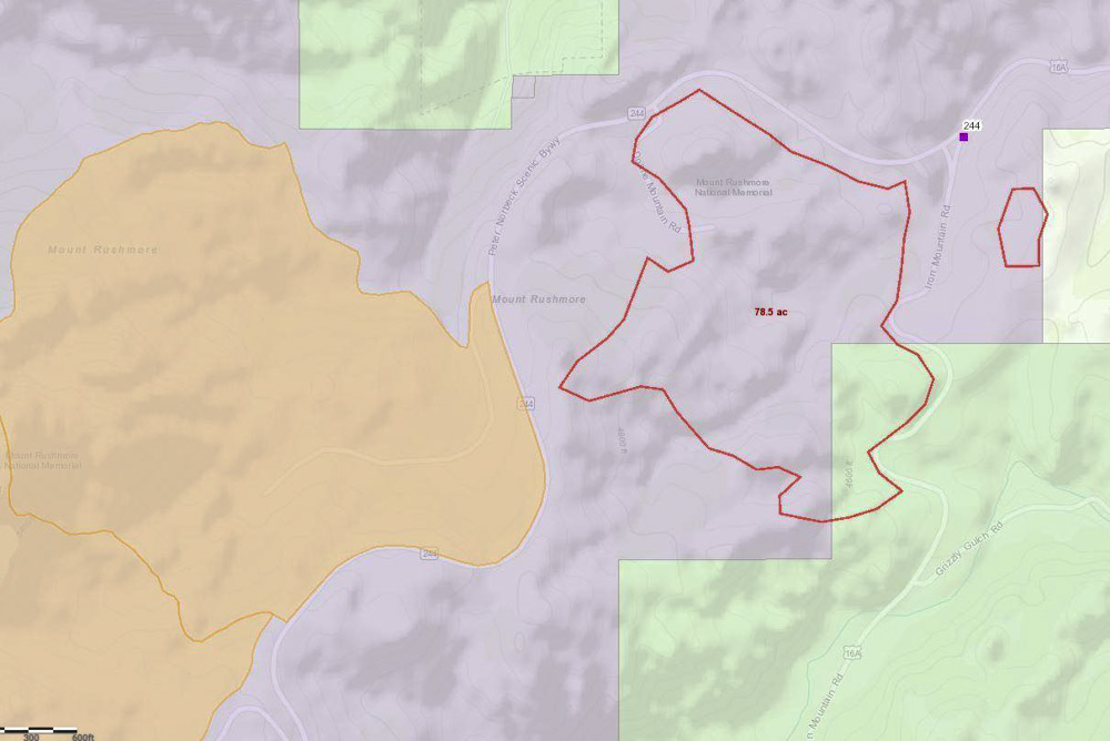 map of 244 Fire at Mount Rushmore