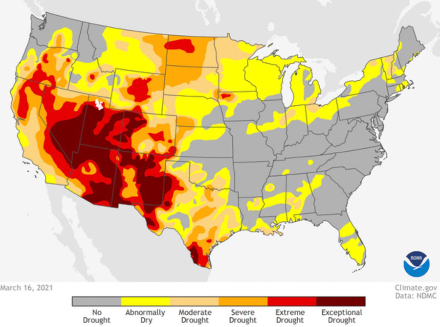Drought monitor, March 16, 2021