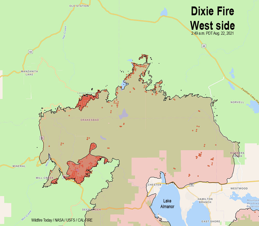 Carte Dixie Fire, côté ouest