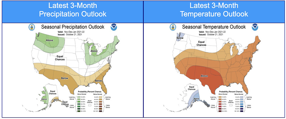 Three-month temperature and precipitation outlook 