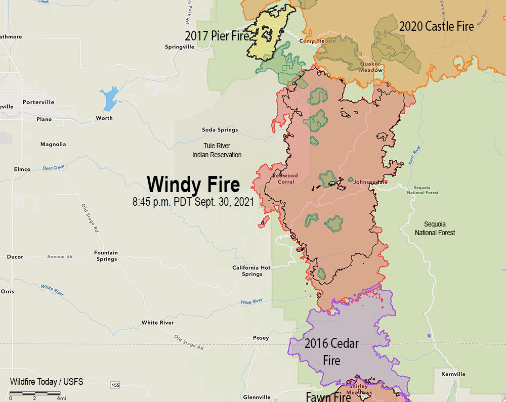 Windy Fire map 8:45 p.m. PDT Oct. 1, 2021