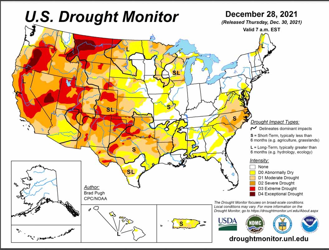 Drought monitor, Dec. 28, 2021