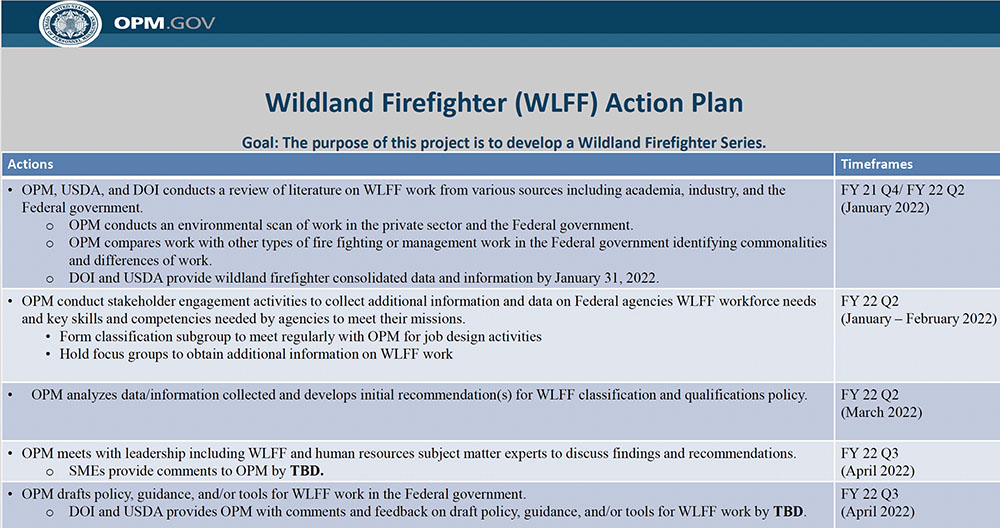 OPM's action plan for development of a Wildland Firefighter job series